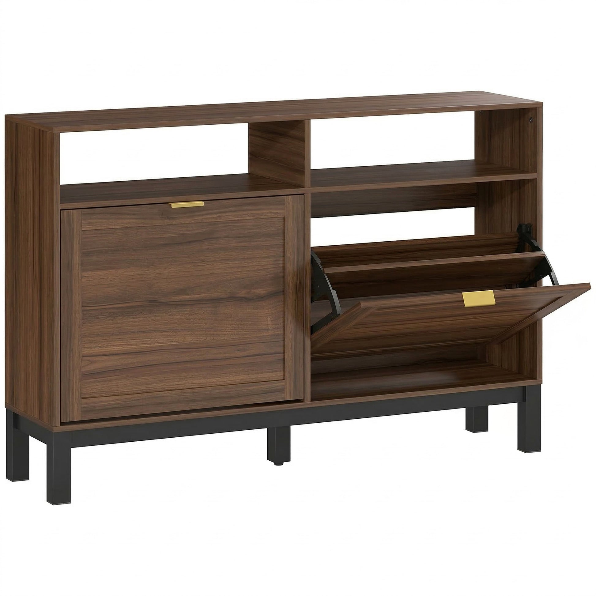 Photo of HOMCOM Shoe Cabinet with 2 Flip Drawers, Narrow Shoe Storage Top for Entryway Hallway, Rustic Brown in Brown colour on a white background