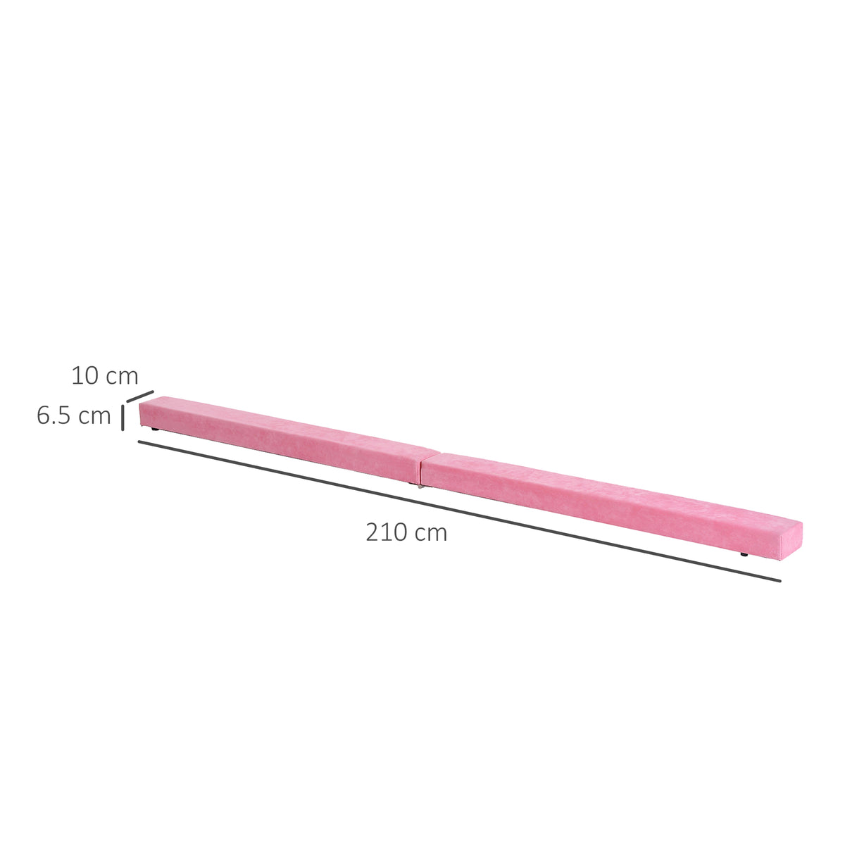 Pink folding balance beam measuring 210 cm long, 10 cm wide, and 6.5 cm high