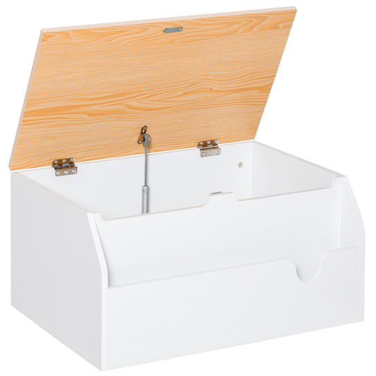Photo of HOMCOM Wooden Kids Toy Box Children Storage Chest Organiser Book Slot Safety Hinge Playroom Furniture White in White colour on a white background
