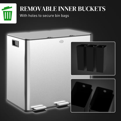 HOMCOM triple pedal bin with removable black inner buckets