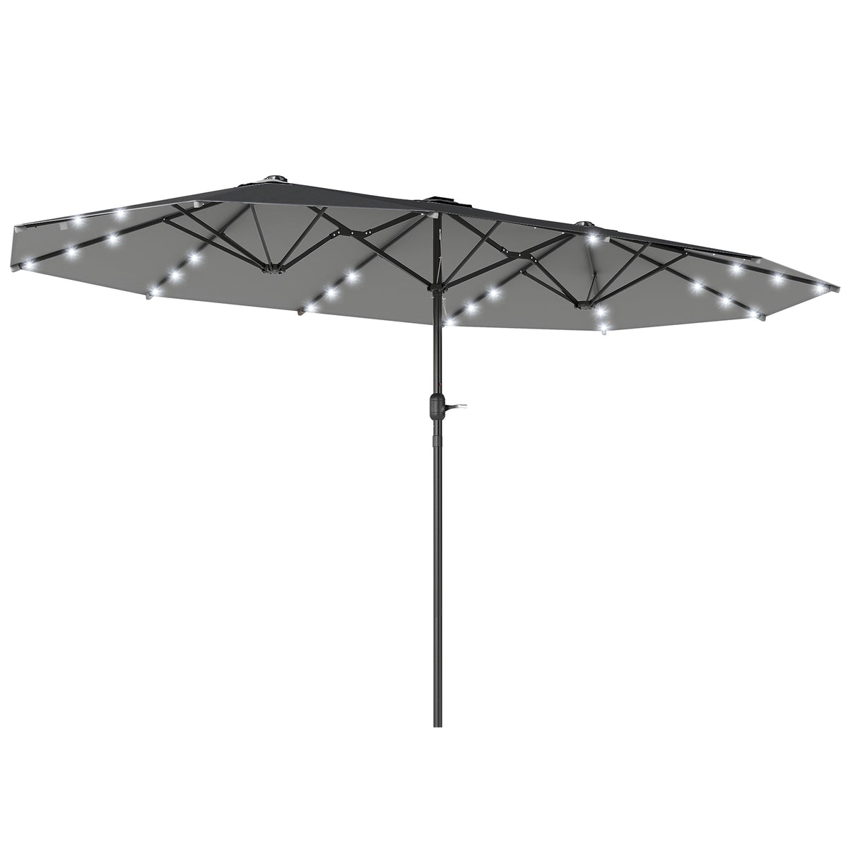 Outsunny dark gray double-sided patio umbrella with solar LED lights