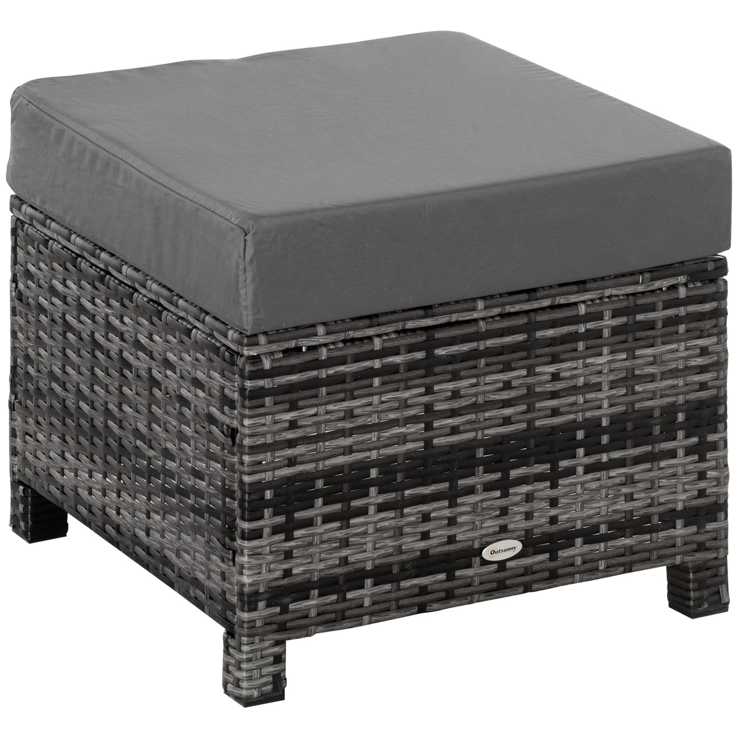 Photo of Outsunny Rattan Footstool Wicker Ottoman with Padded Seat Cushion Outdoor Patio Furniture for Garden Poolside Living Room, 50 x 50 x 35 cm, Grey in Grey colour on a white background