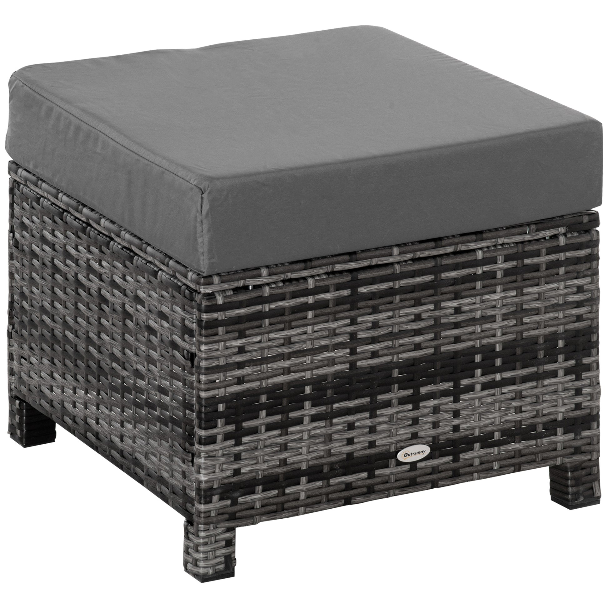 Photo of Outsunny Rattan Footstool Wicker Ottoman with Padded Seat Cushion Outdoor Patio Furniture for Garden Poolside Living Room, 50 x 50 x 35 cm, Grey in Grey colour on a white background