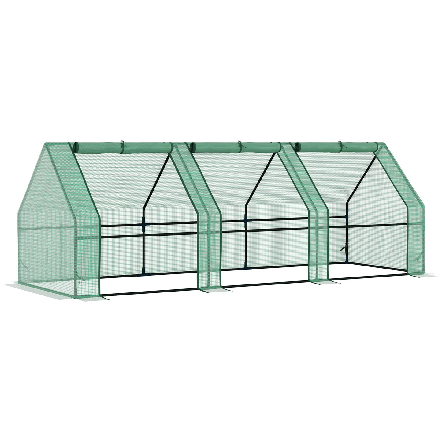 Photo of Outsunny Mini Small Greenhouse with Steel Frame & PE Cover & Zipped Window Poly tunnel Steeple for Plants Vegetables, 270 x 90 x 90 cm, Green in Green colour on a white background