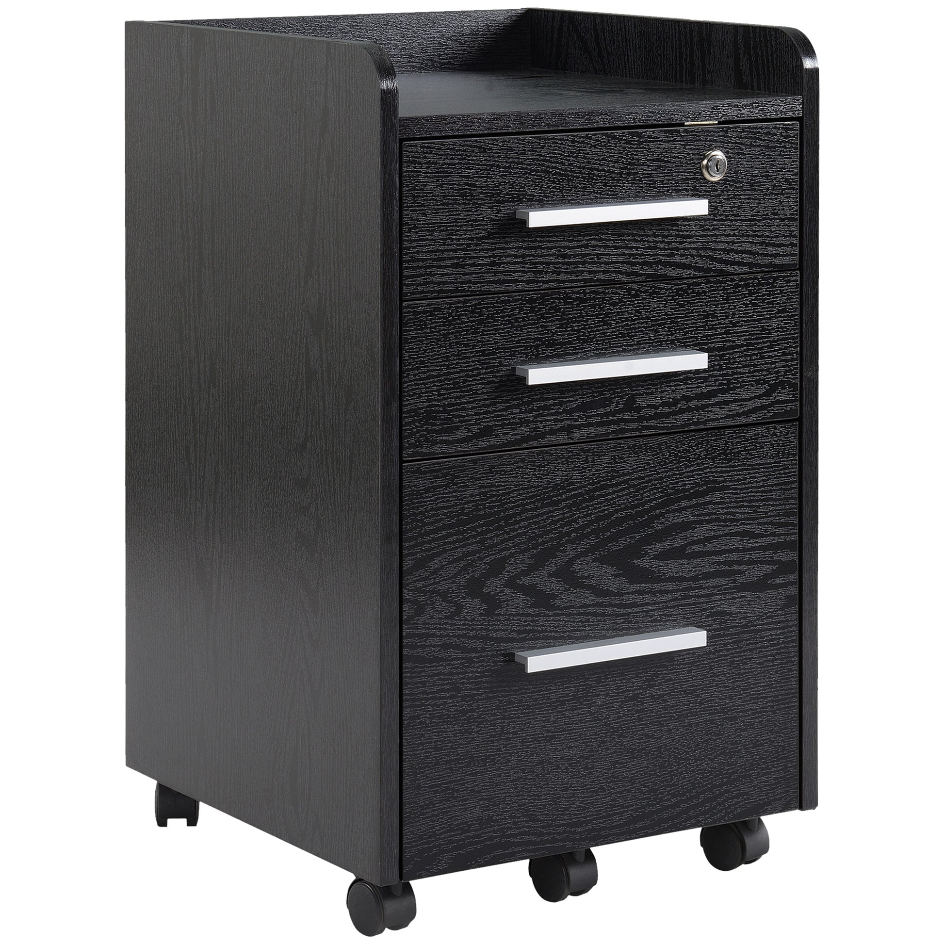 Photo of HOMCOM Three-Drawer Lockable Filing Cabinet - Black in Black colour on a white background
