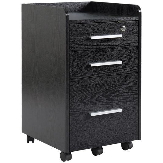 Photo of HOMCOM Three-Drawer Lockable Filing Cabinet - Black in Black colour on a white background