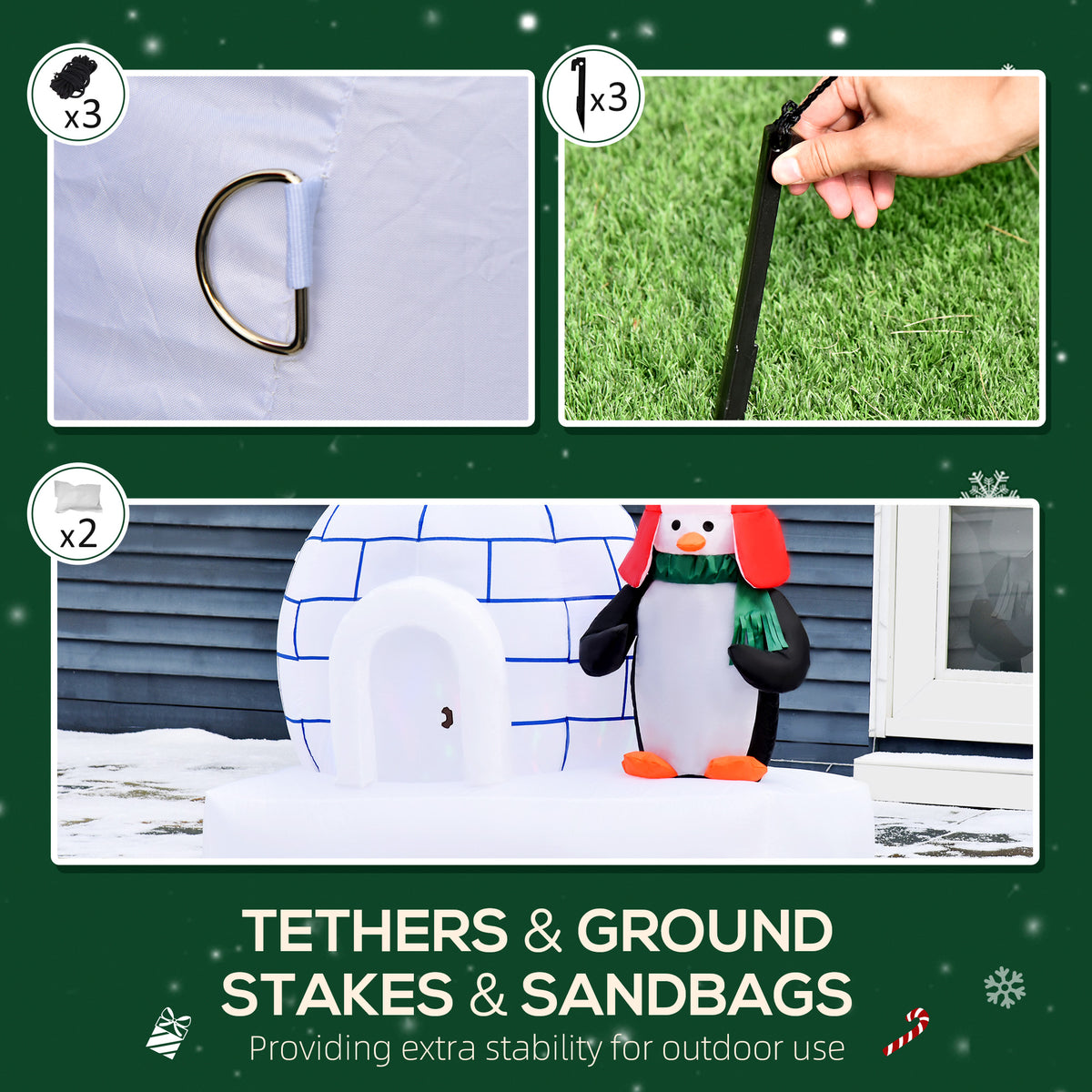 HOMCOM inflatable penguin and igloo decoration with ground stakes and tethers