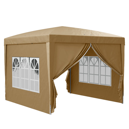 Photo of Outsunny 3x3(m) Pop-Up Gazebo, with Curtain Walls and Windows, Khaki in Khaki colour on a white background