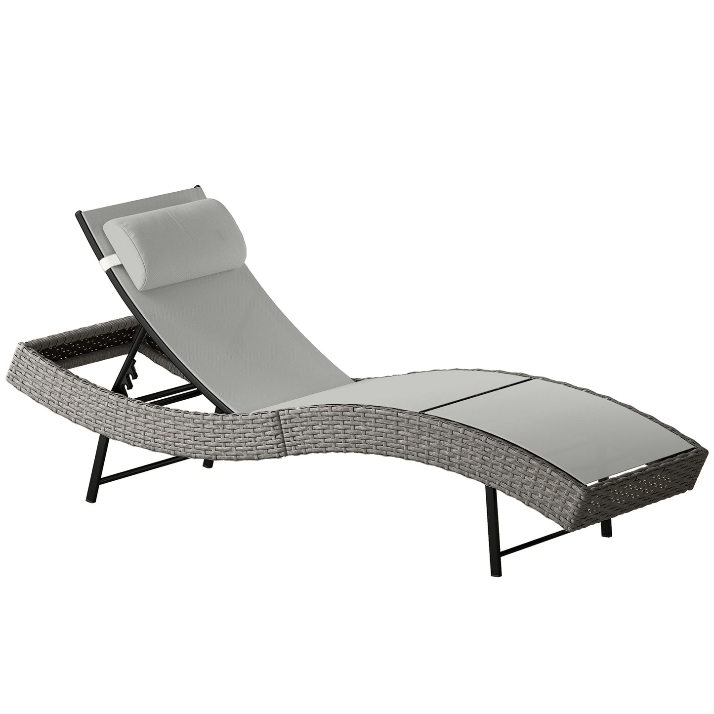 Photo of Outsunny Rattan Sun Lounger, Garden Recliner with 5 Position Adjustable Back, S Shaped Texteline Seat, Headrest, Light Grey in Grey colour on a white background