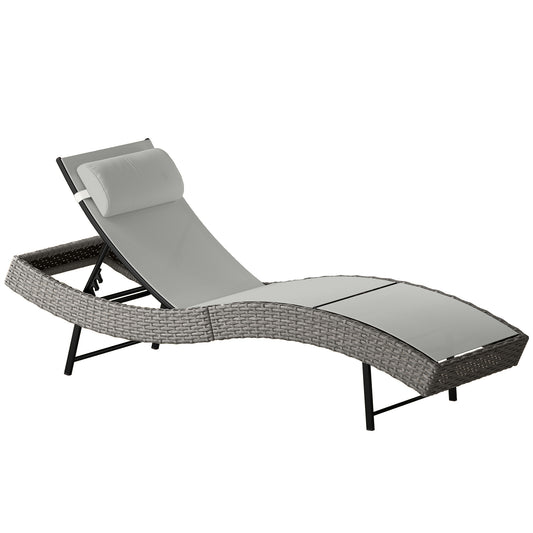 Photo of Outsunny Rattan Sun Lounger, Garden Recliner with 5 Position Adjustable Back, S Shaped Texteline Seat, Headrest, Light Grey in Grey colour on a white background
