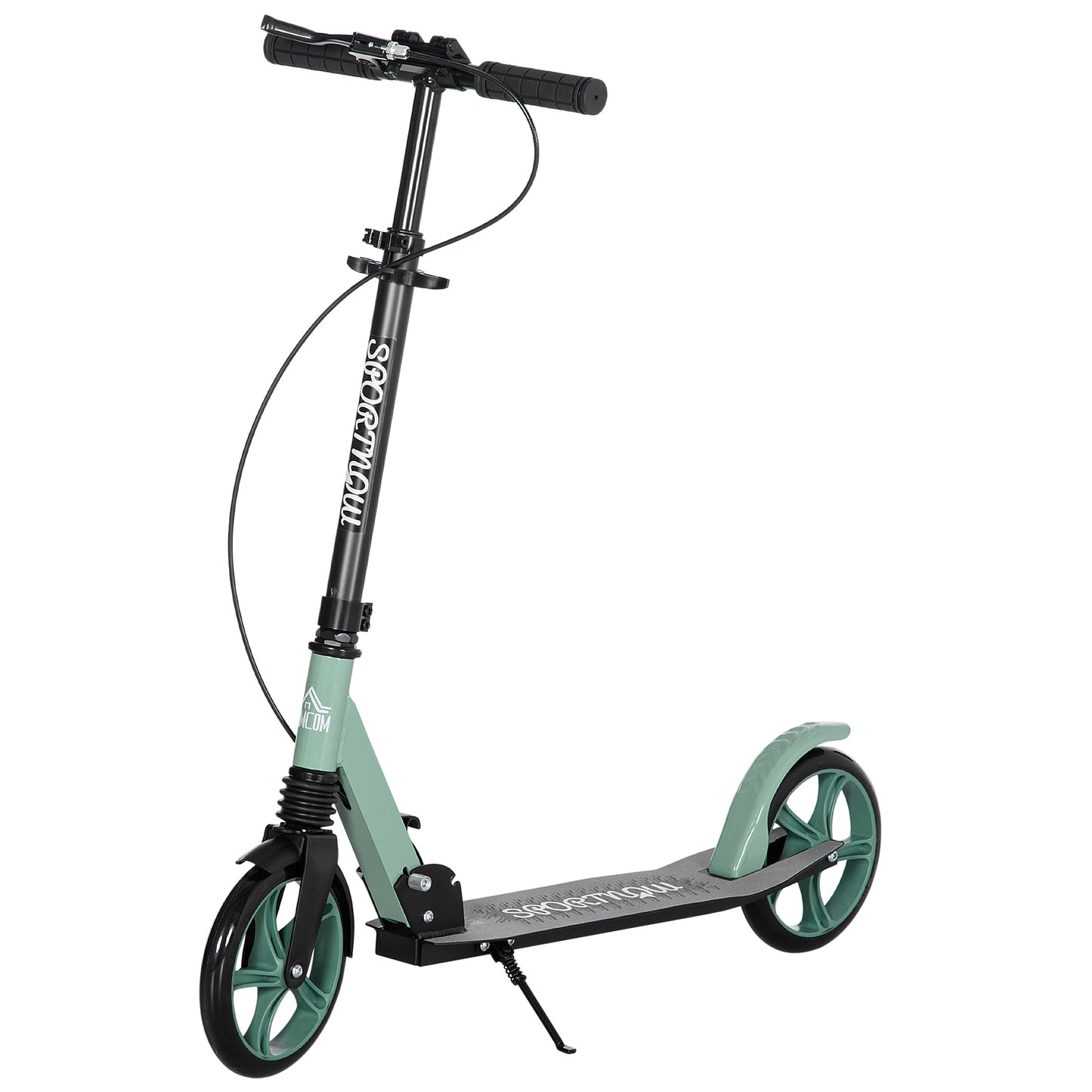 Photo of HOMCOM One-click Folding Kick Scooter for 14+ w/ Adjustable Handlebar, Push Scooter with Kickstand, Dual Brake System, Shock Absorber, 200mm Wheels & ABEC-9 Bearings, Green in Green colour on a white background