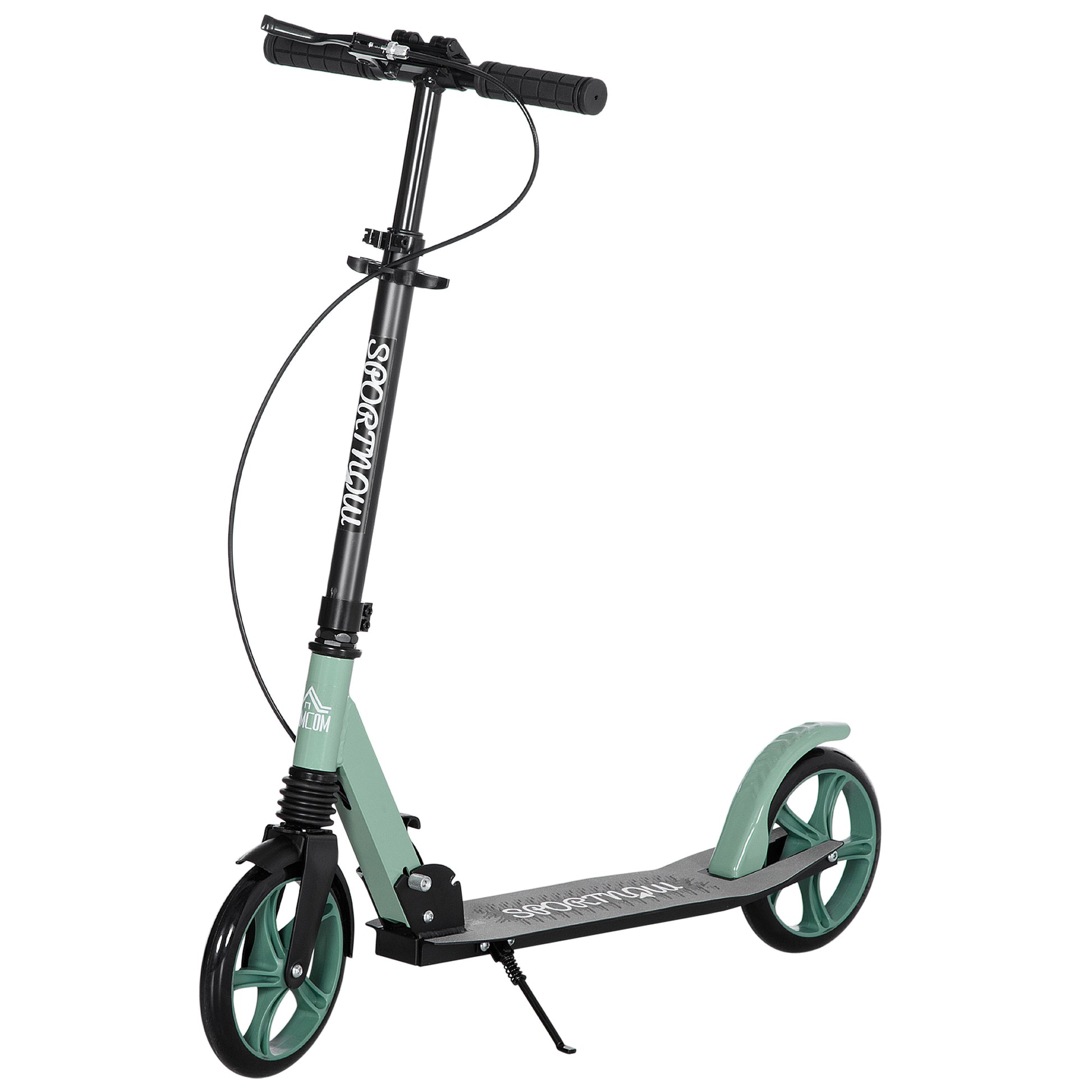 Photo of HOMCOM One-click Folding Kick Scooter for 14+ w/ Adjustable Handlebar, Push Scooter with Kickstand, Dual Brake System, Shock Absorber, 200mm Wheels & ABEC-9 Bearings, Green in Green colour on a white background