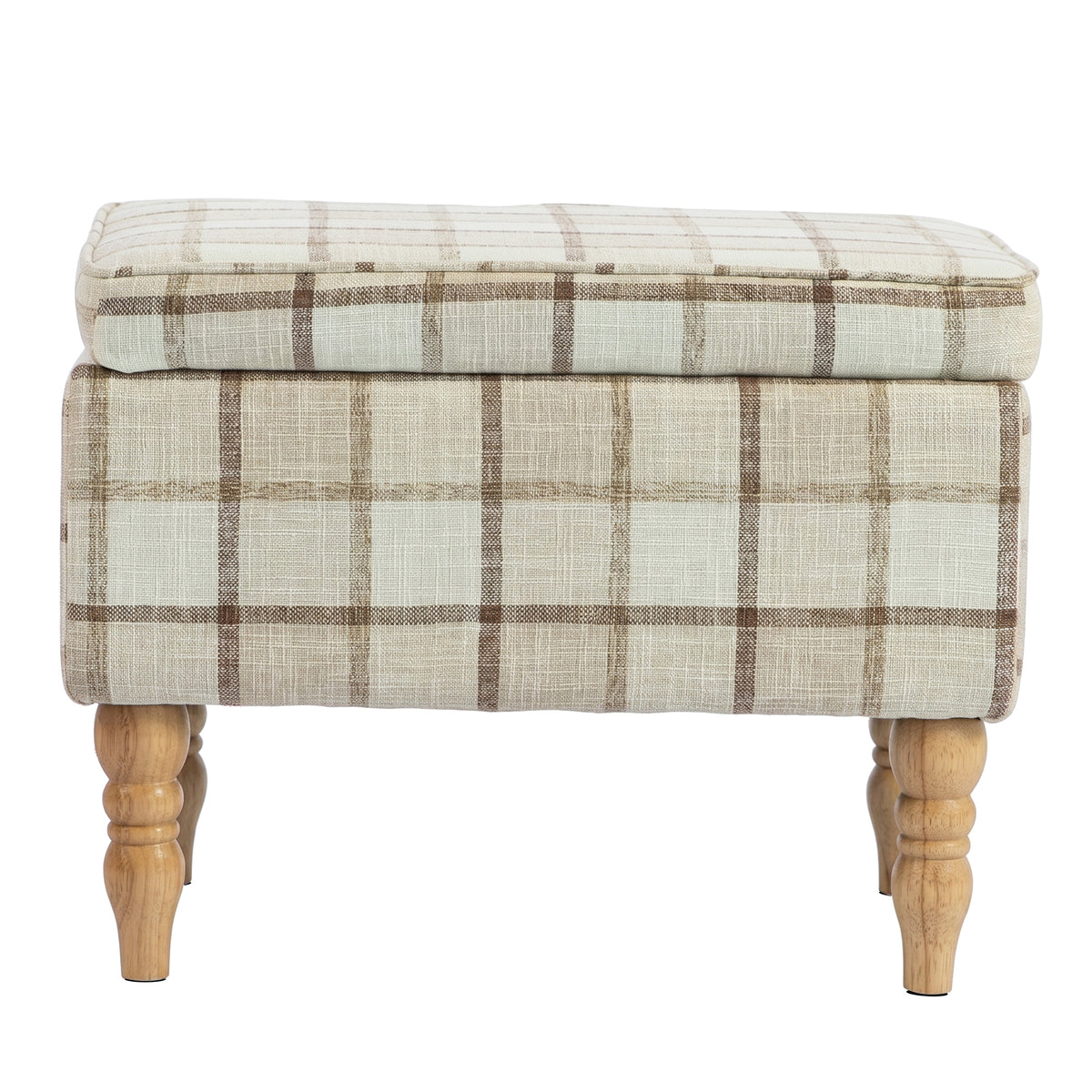 Photo of HOMCOM Linen Fabric Upholstered Footstool, Rectangular Storage Stool with Removable Top, Padded Seat and Hidden Space, Brown in Brown colour on a white background