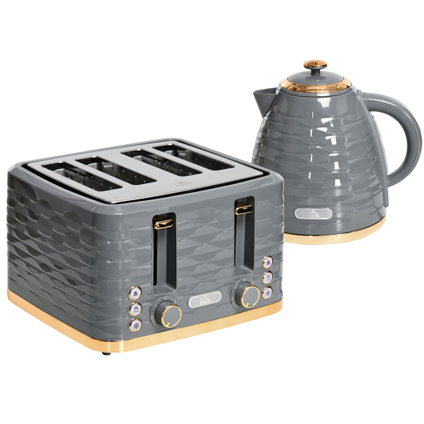 Photo of HOMCOM Kettle and Toaster Sets, 3000W 1.7L Rapid Boil Kettle & 4 Slice Toaster with 7 Browning Controls, Defrost, Reheat and Crumb Tray, UK Otter thermostat, Grey in Grey colour on a white background