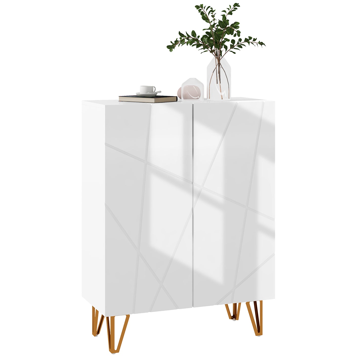 Photo of HOMCOM Narrow Shoe Storage Cabinet with Soft-Close Hinges and Adjustable Shelves for 15-20 Pairs of Shoes, White in White colour on a white background