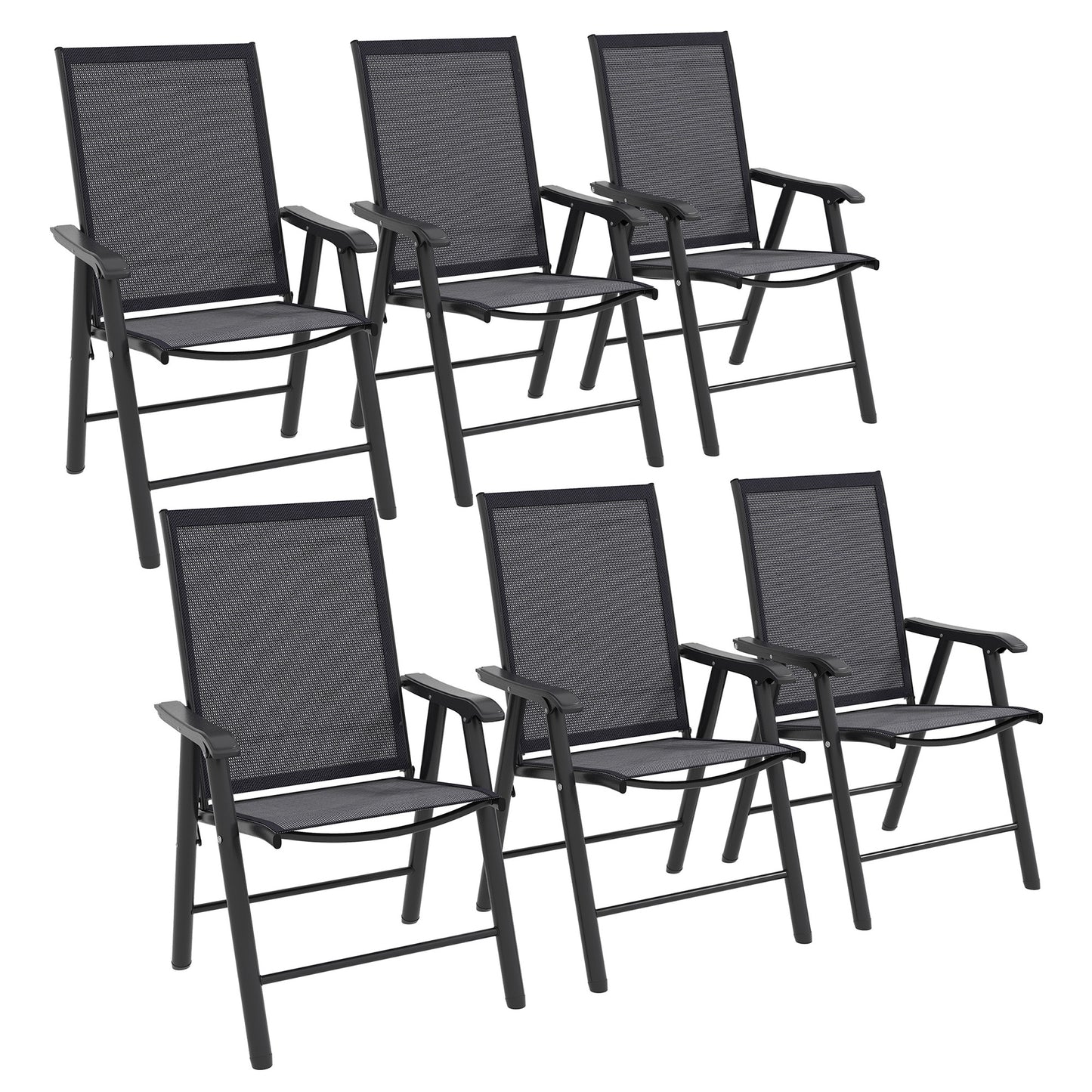 Photo of Outsunny Set of 6 Folding Garden Chairs, Metal Frame Garden Chairs Outdoor Patio Park Dining Seat with Breathable Mesh Seat, Dark Grey in Grey colour on a white background