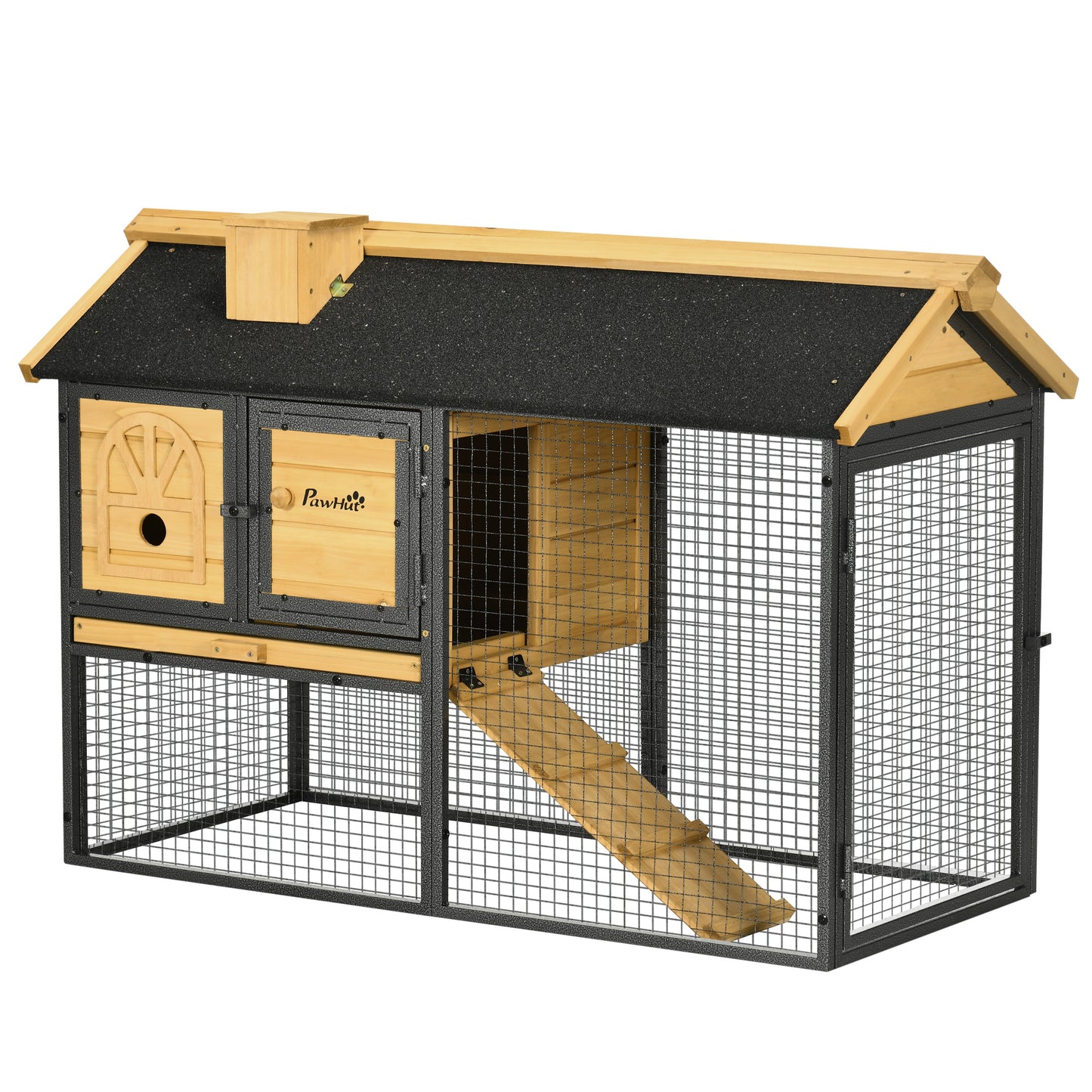 Photo of PawHut Outdoor Rabbit Hutch, with Run, Removable Tray, Asphalt Roof, 120 x 55.5 x 80cm in 80cm colour on a white background