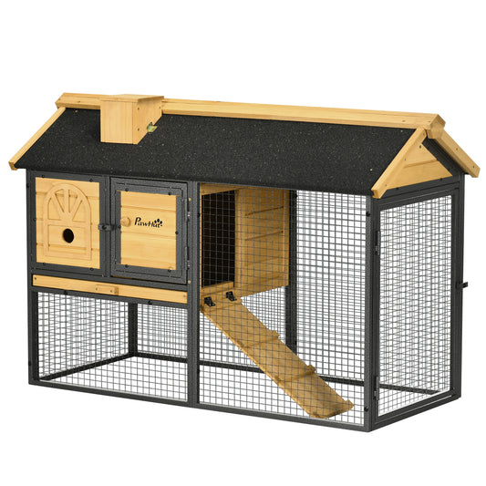 Photo of PawHut Outdoor Rabbit Hutch, with Run, Removable Tray, Asphalt Roof, 120 x 55.5 x 80cm in 80cm colour on a white background
