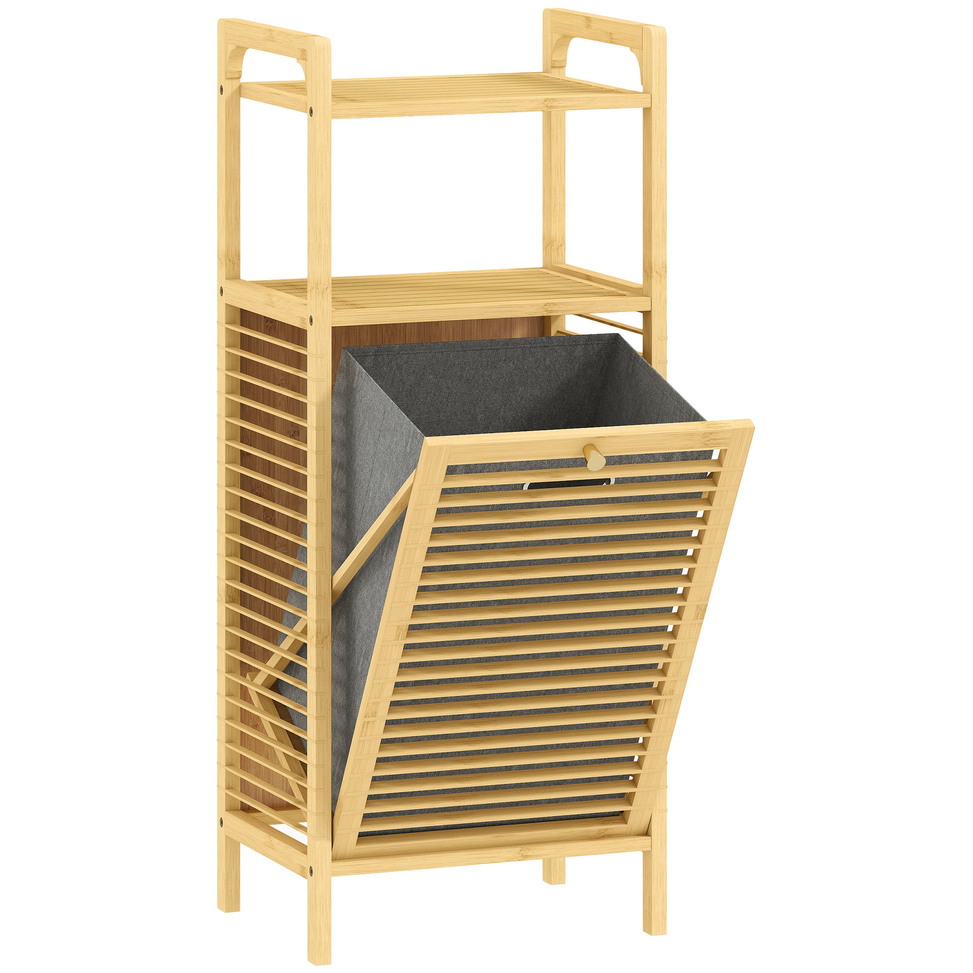 Photo of HOMCOM Bamboo Laundry Cabinet with Slatted Door, Bathroom Cabinet with Tilt-Out Hamper and Removable Liner Bag, 40 x 30D x 95 cm, Natural Wood Finish in Finish colour on a white background
