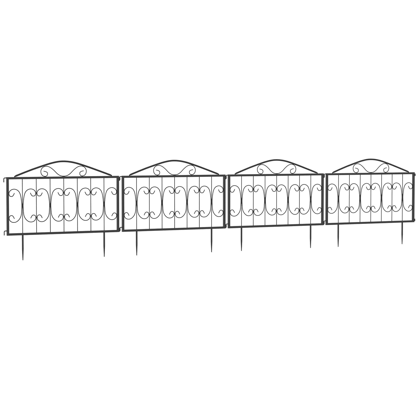 Photo of Outsunny Decorative Garden Fencing, 4PCs Outdoor Picket Fence Panels, Rustproof Metal Wire Landscape Flower Bed Border Edging Animal Barrier, Black in Black colour on a white background