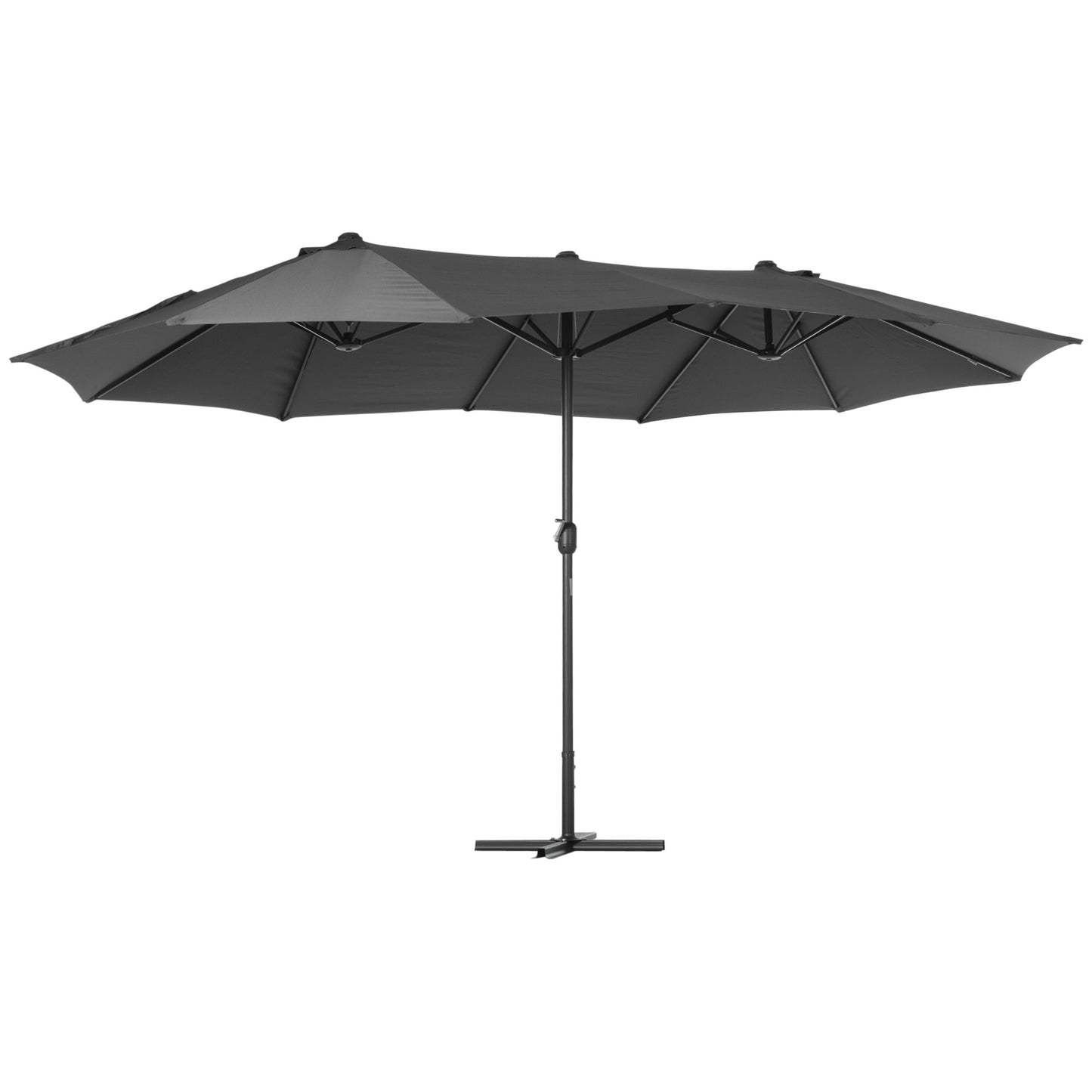 Photo of Outsunny 4.6M Sun Umbrella Canopy Double-sided Crank Sun Shade w/ Cross Base Grey in Grey colour on a white background