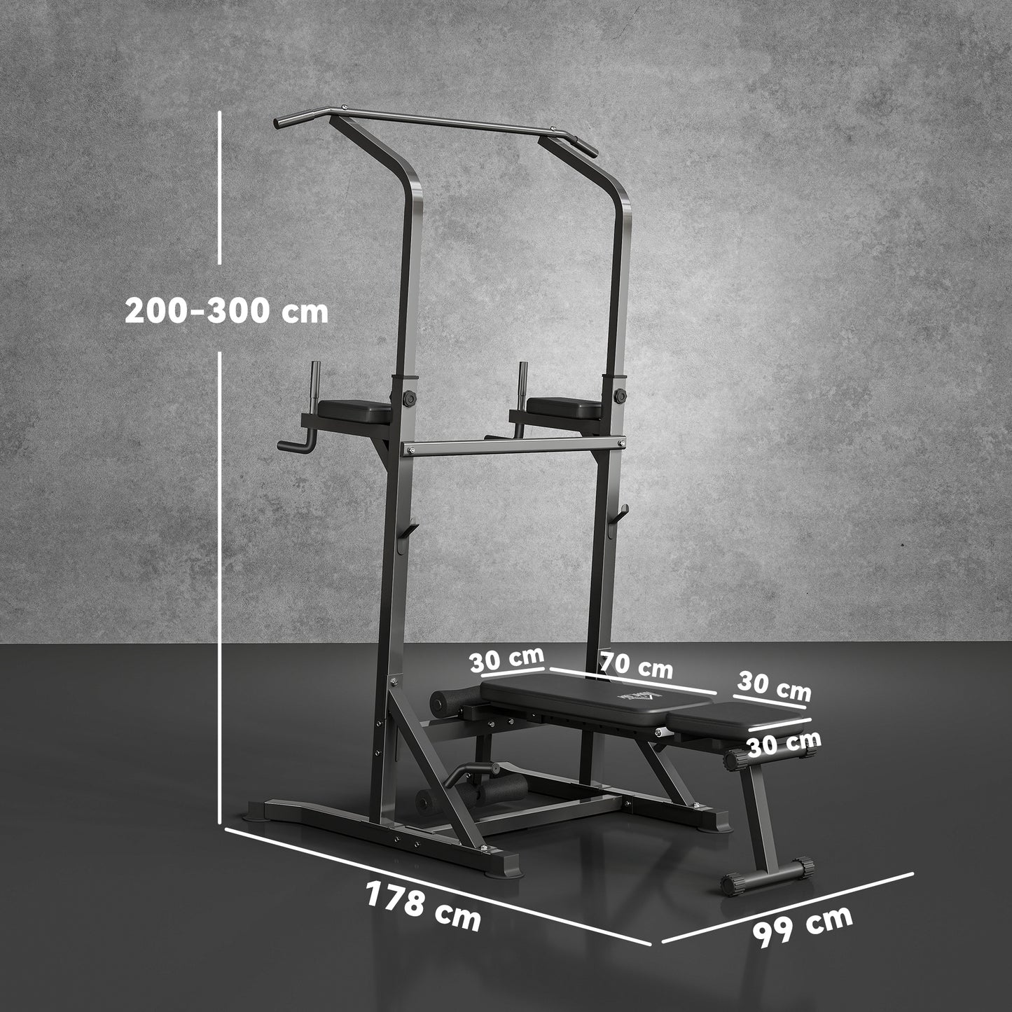 HOMCOM Pull Up Station with Adjustable Weight Bench, Dip Station and Barbell Rack, Multi-Function Power Tower Free Standing Pull Up Bar for Home Gym