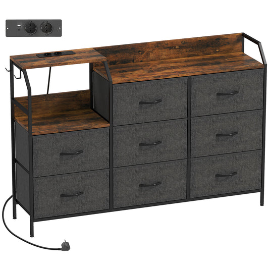 Photo of HOMCOM Chest of Eight Drawers, with Charging Station - Brown/Black in Brown/Black colour on a white background