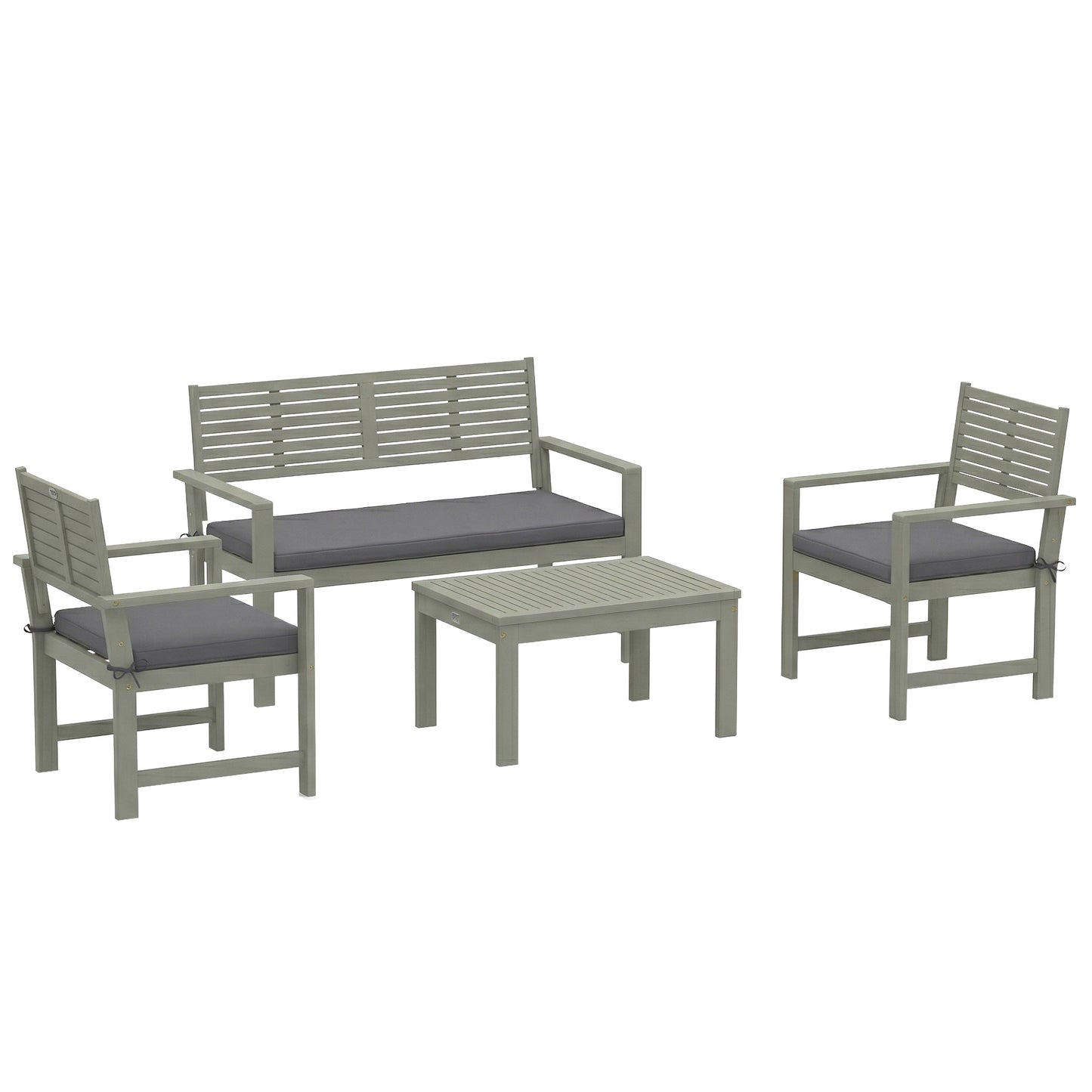 Photo of Outsunny 4 Seater Wooden Garden Furniture Set with Loveseat, Armchairs, Table, Acacia Wood Garden Sofa Set, Light Grey in Grey colour on a white background