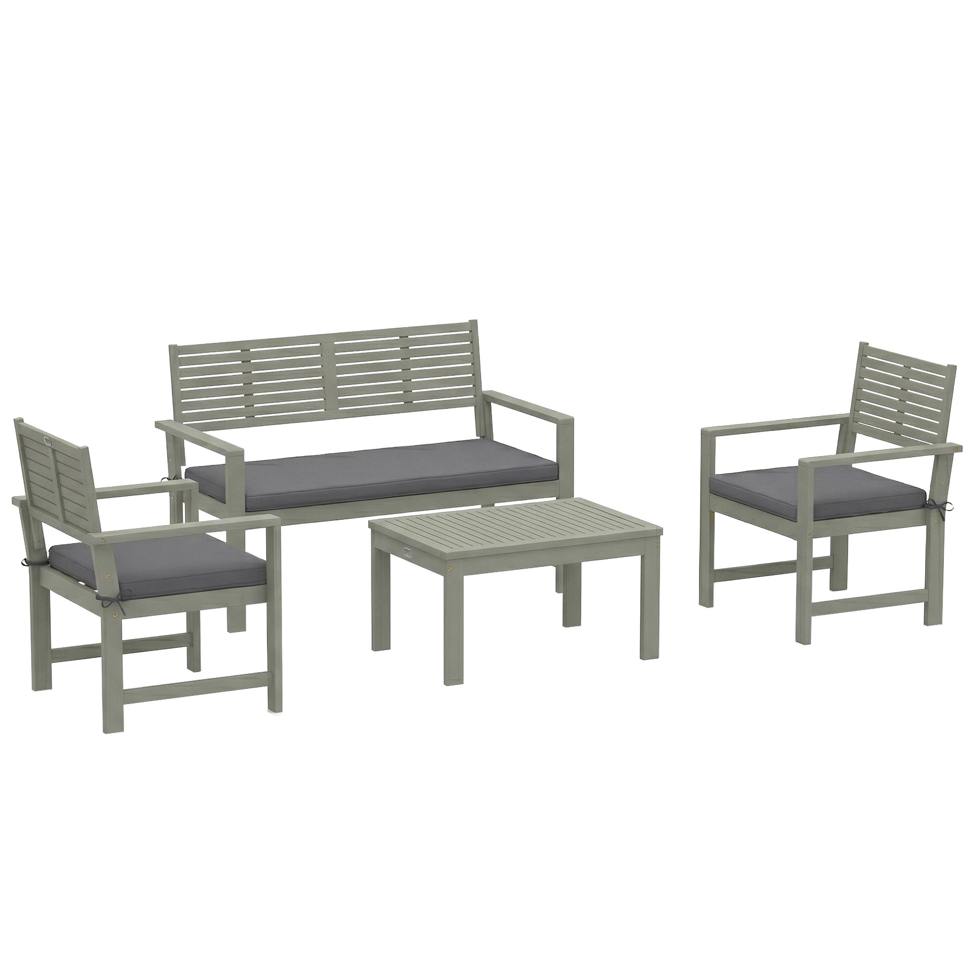 Photo of Outsunny 4 Seater Wooden Garden Furniture Set with Loveseat, Armchairs, Table, Acacia Wood Garden Sofa Set, Light Grey in Grey colour on a white background