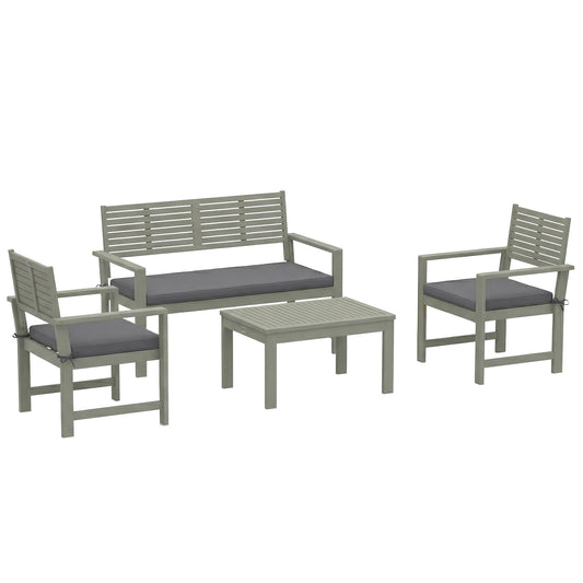 Photo of Outsunny 4 Seater Wooden Garden Furniture Set with Loveseat, Armchairs, Table, Acacia Wood Garden Sofa Set, Light Grey in Grey colour on a white background