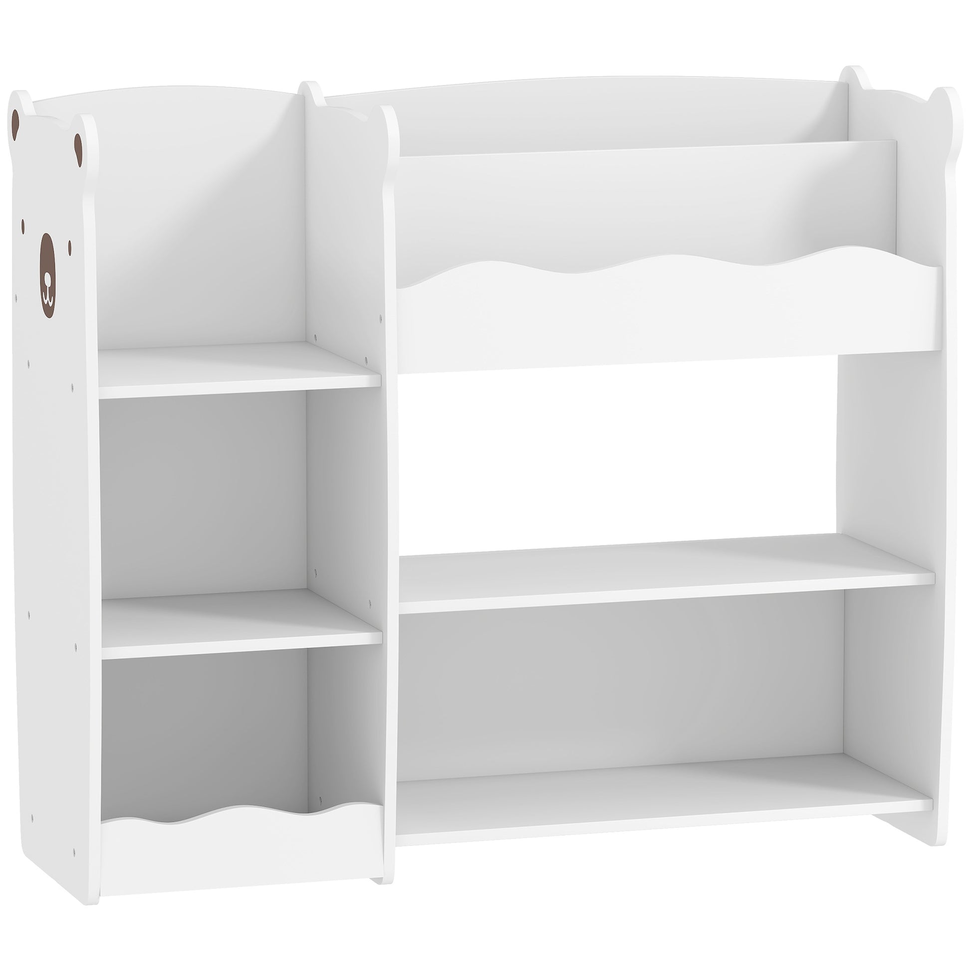 Photo of AIYAPLAY Kids Toy Storage Unit, Bear Design Kids Bookshelf and Toy Organiser, for Bedroom, Nursery, Playroom, White in White colour on a white background