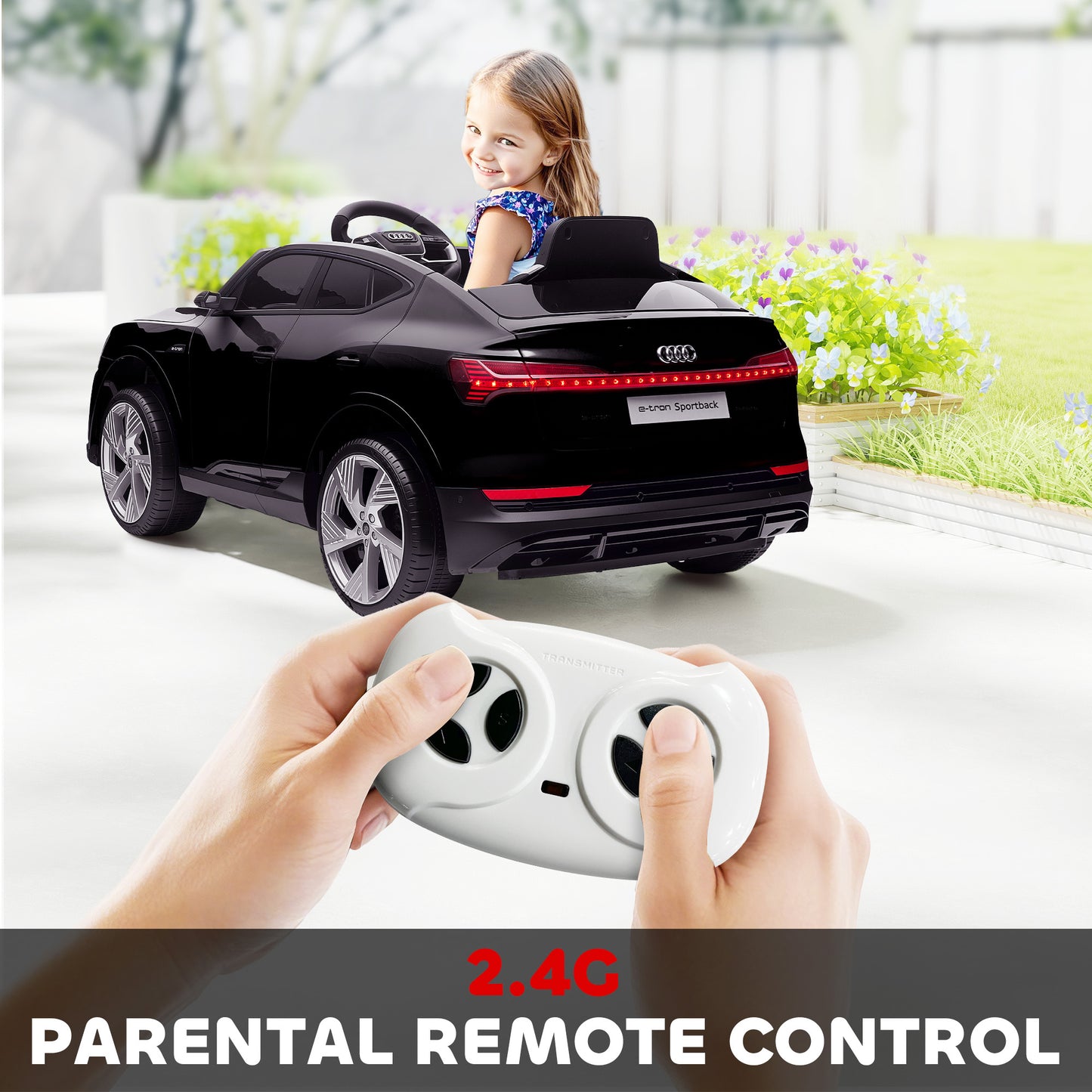 HOMCOM Audi E-tron Licensed 12V Kids Electric Ride on, Electric Car for Kids, with Parental Remote, Music Lights MP3, Suspension Wheels, for 3-5 Years, Black