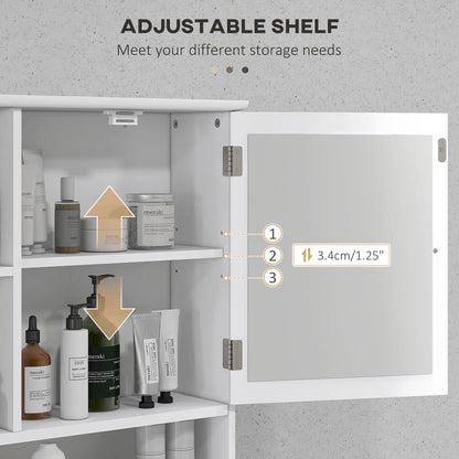 Bathroom cabinet with adjustable shelves and open mirrored door