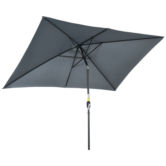 Photo of Outsunny 3x2m Garden Parasol Umbrella with Aluminium Pole, Tilt and Crank, Rectangular Outdoor Table Parasol Sun Shade for Patio, Dark Grey in Grey colour on a white background