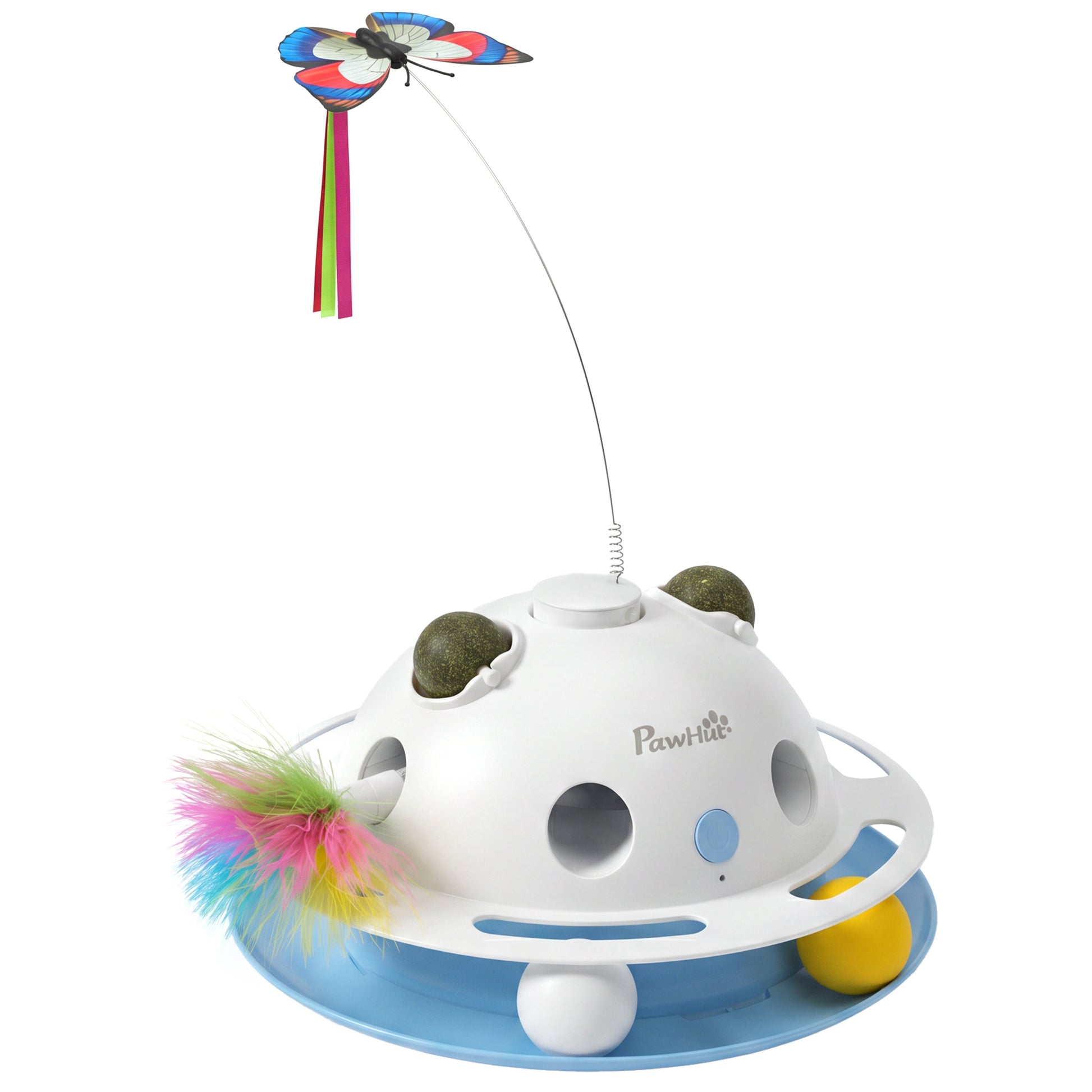 Photo of PawHut 4-in-1 Interactive Cat Toys for Indoor Cats Adult with Spinning Butterfly, Shooting Feathers & Catnip Balls in Balls colour on a white background