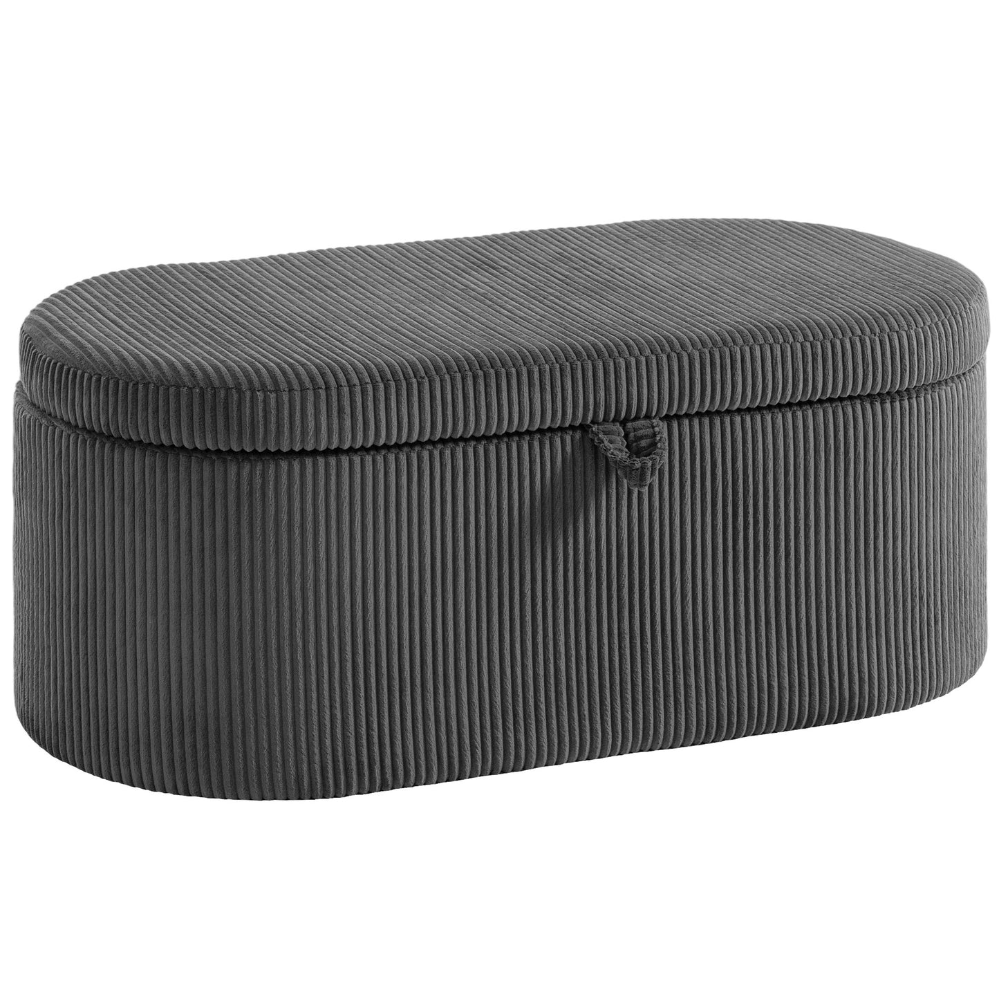 Photo of HOMCOM Storage Ottoman, Corduroy Upholstered Ottoman Storage Box with Padded Seat, 105 x 51 x 49 cm, Dark Grey in Grey colour on a white background