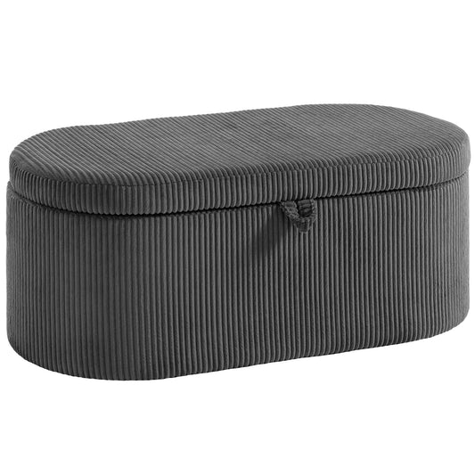 Photo of HOMCOM Storage Ottoman, Corduroy Upholstered Ottoman Storage Box with Padded Seat, 105 x 51 x 49 cm, Dark Grey in Grey colour on a white background