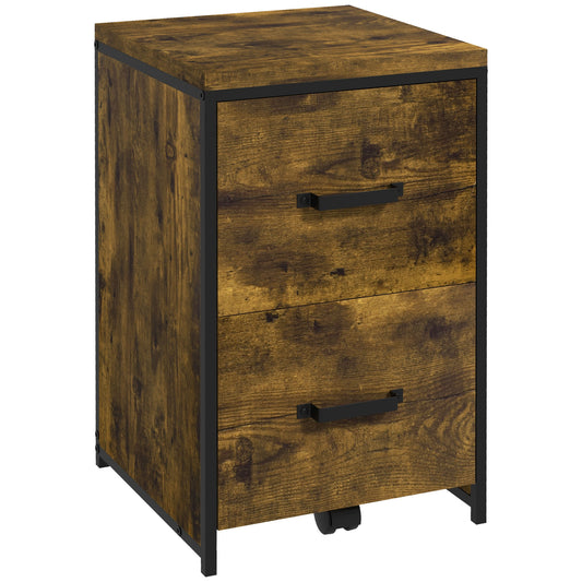 Photo of Vinsetto 2-Drawer file Cabinet, Industrial filing cabinets for Home, Hanging File Folders, Vertical Home Office Organizer for A4 Size, Rustic Brown in Brown colour on a white background