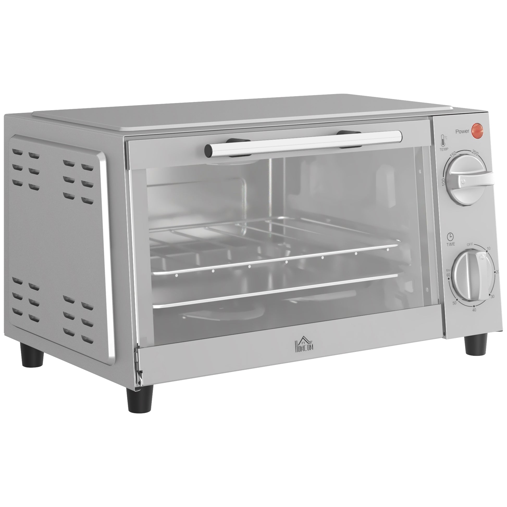 Photo of HOMCOM Mini Oven, 9L Countertop Electric Grill, Toaster Oven with Adjustable Temperature, Timer, Dishwasher Safe Baking Tray and Wire Rack, 750W, Silver in Silver colour on a white background
