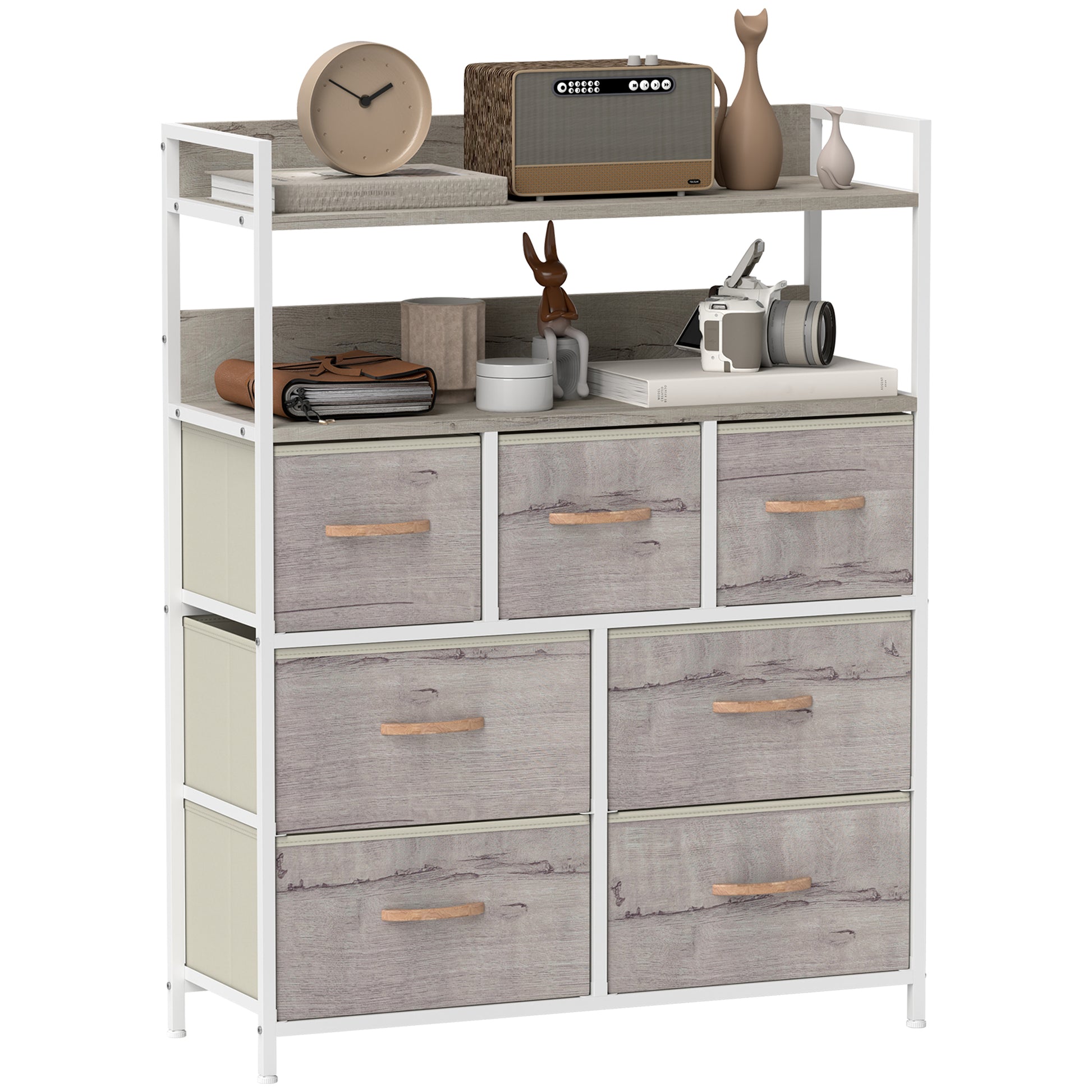 Photo of HOMCOM Rustic Chest of Seven Fabric Drawers - Natural Wood Finish in Finish colour on a white background