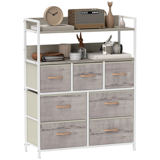 Photo of HOMCOM Rustic Chest of Seven Fabric Drawers - Natural Wood Finish in Finish colour on a white background