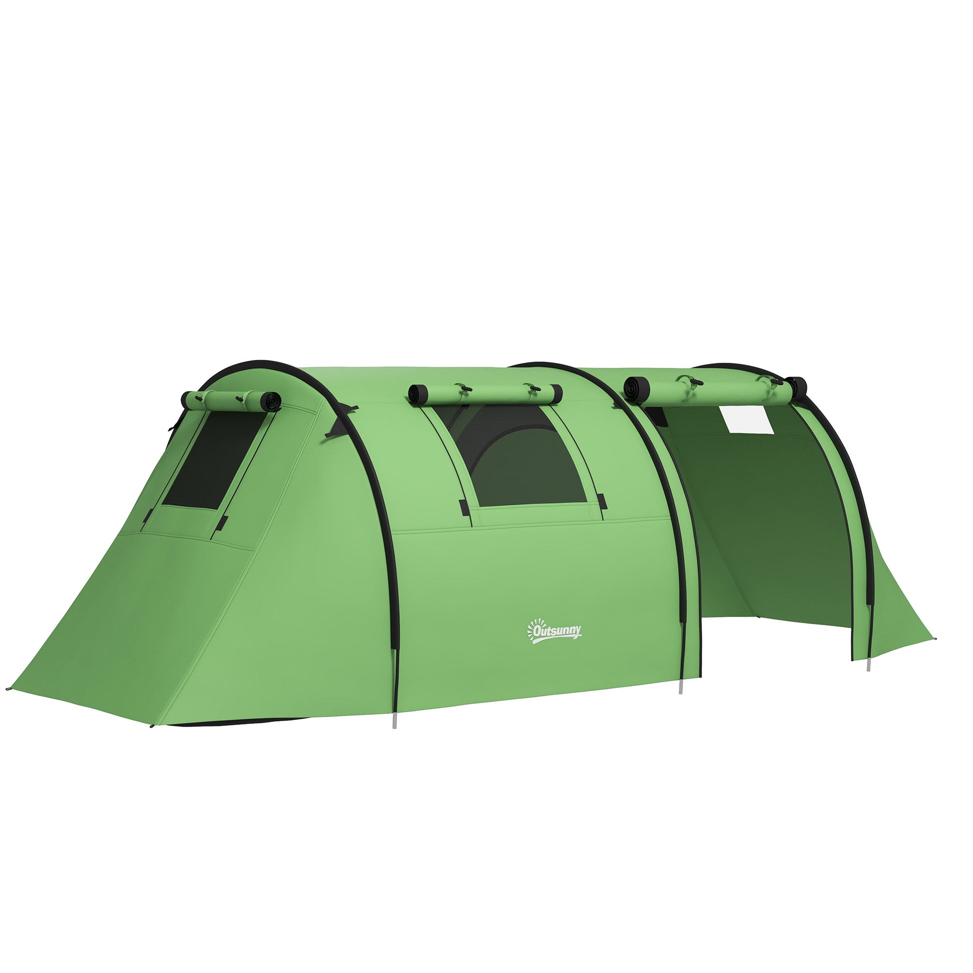 Photo of Outsunny Four Man Duo Room Tunnel Tent, with Accessories - Green in Green colour on a white background