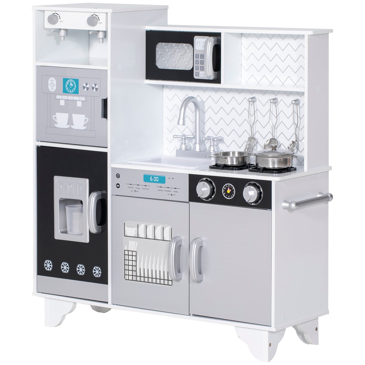 Photo of AIYAPLAY Kids Play Kitchen with Sound, Ice/Coffee Maker, Utensils, Microwave, Stainless Steel Utensils, for 3-6 Years in Years colour on a white background