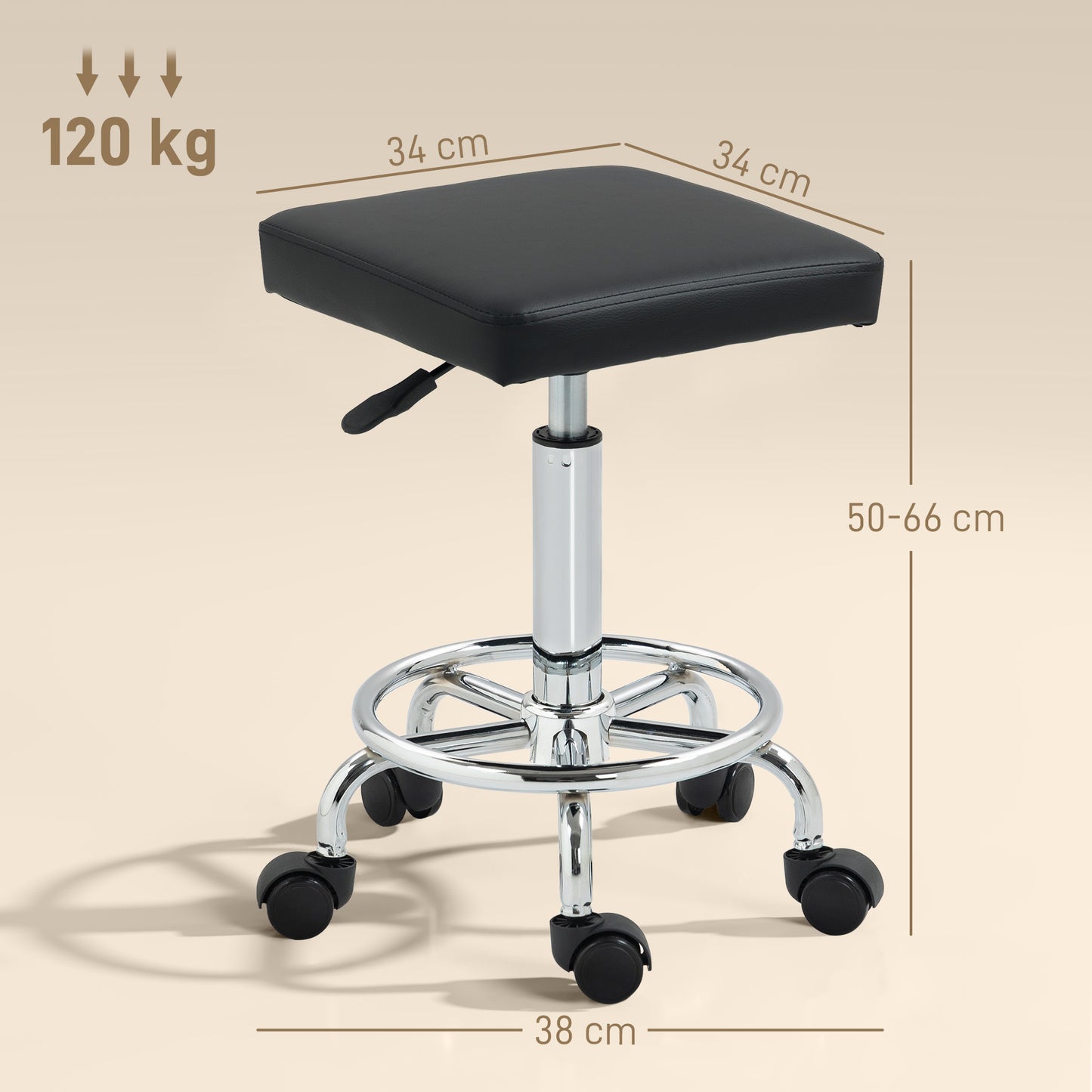 HOMCOM Faux Leather Padded Salon Stool - Black