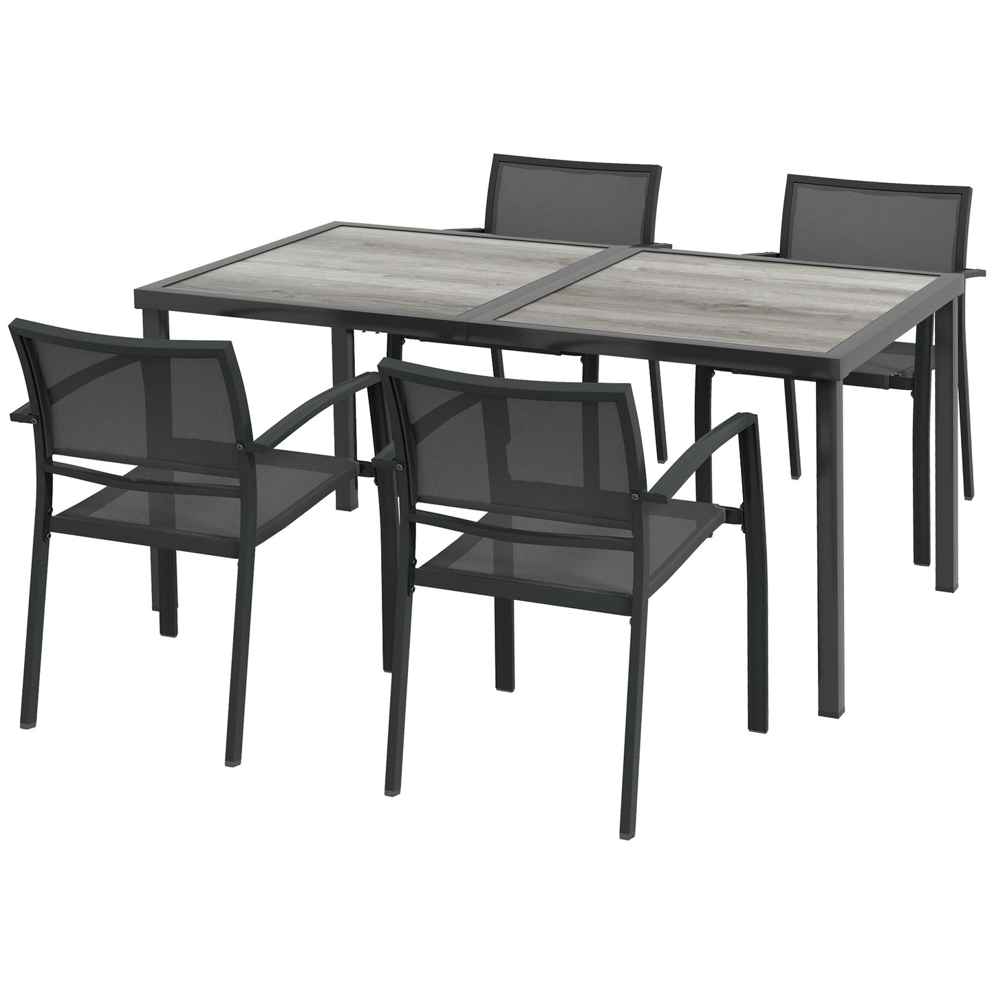Photo of Outsunny Five-Piece Casual Outdoor Dining Set, with Wood-Effect Table - Grey in Grey colour on a white background