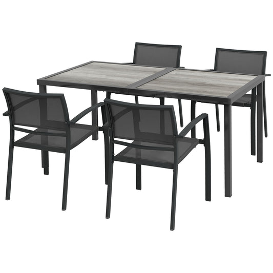 Photo of Outsunny Five-Piece Casual Outdoor Dining Set, with Wood-Effect Table - Grey in Grey colour on a white background