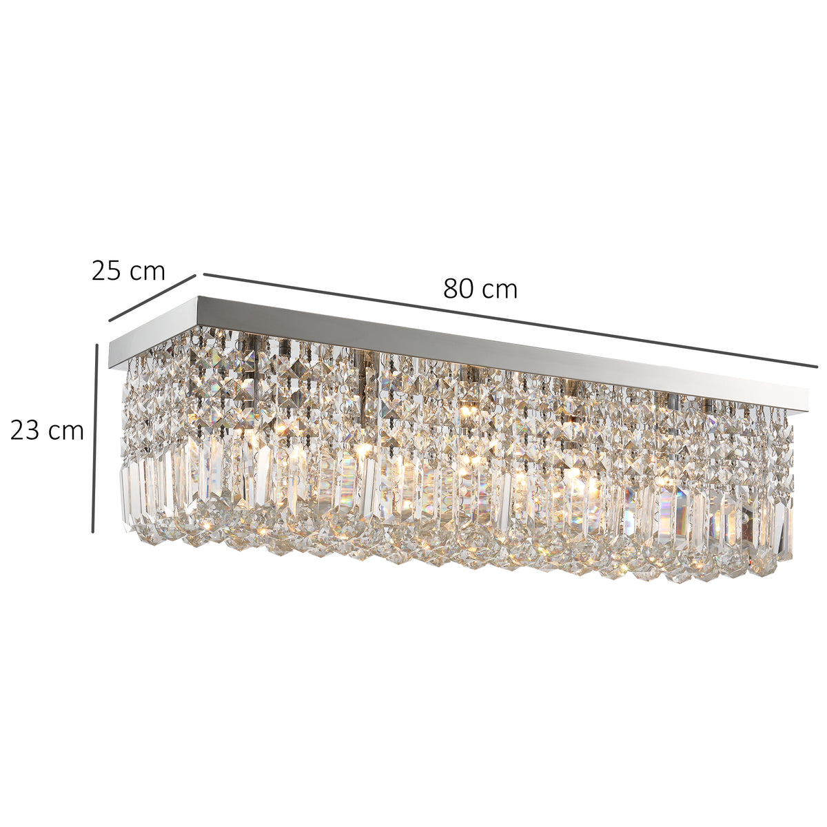 HOMCOM Modern Crystal Ceiling Light Square Crystal Chandelier for Living Room, Dining Room, Hall, 5 x E14 Lamp Holders, Silver, 80 x 25 x 23cm
