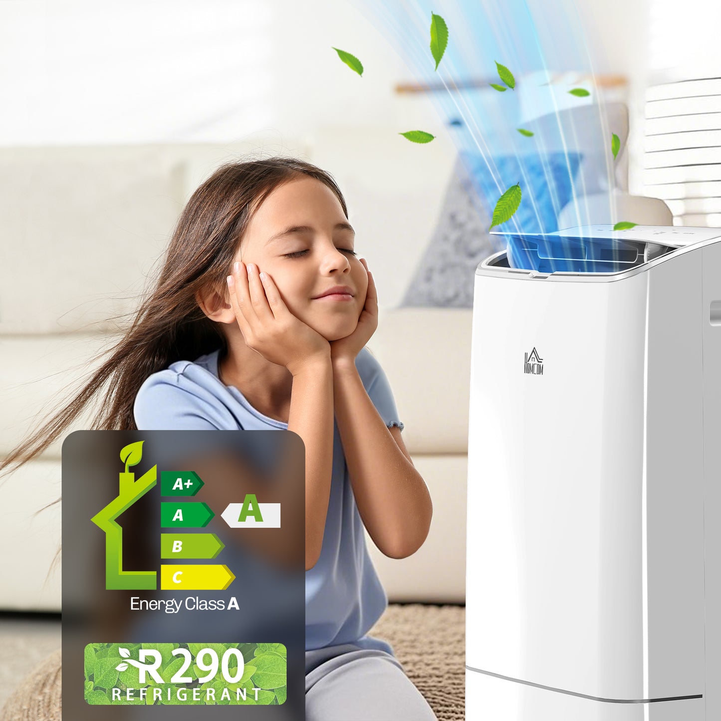 HOMCOM 14000 BTU Mobile Air Conditioner, Smart Home WiFi Compatible, with Heater, Cooler, Dehumidifier, Fan, 24H Timer