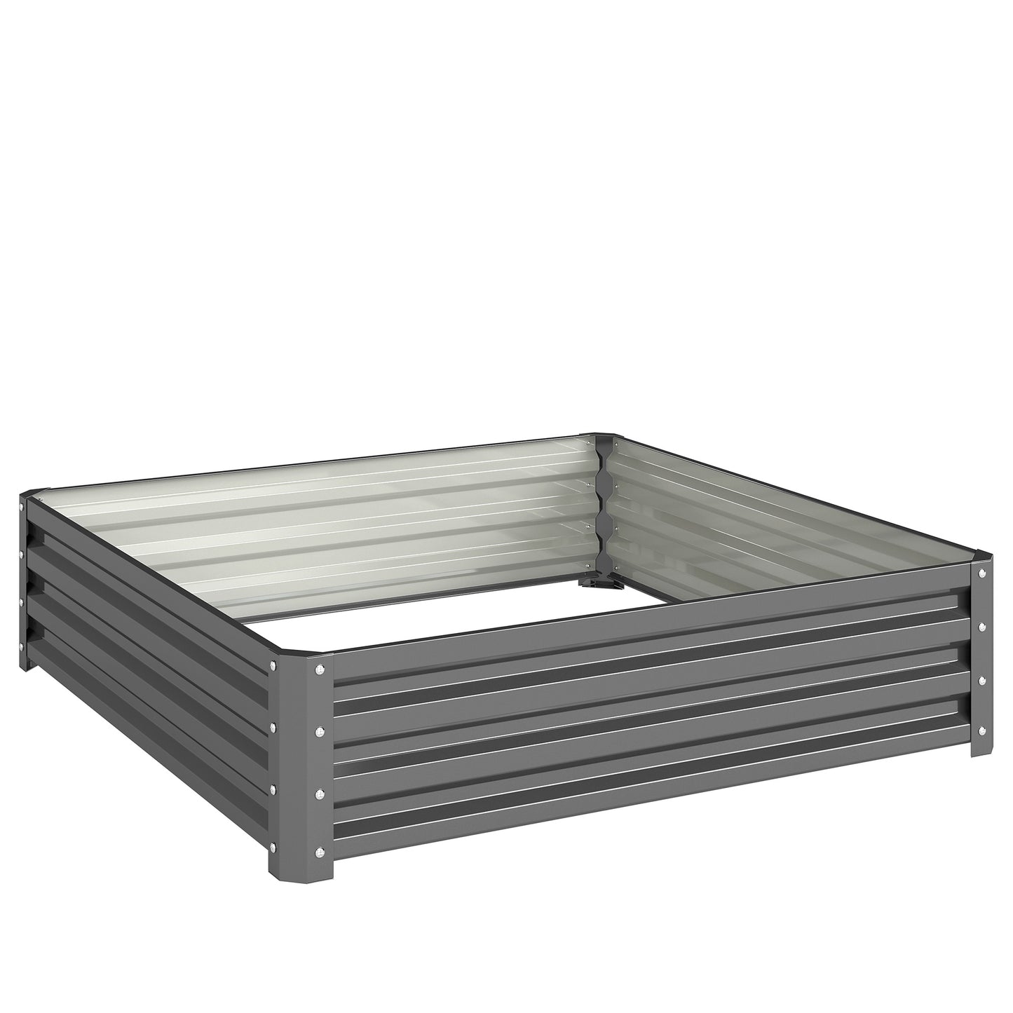 Photo of Outsunny 432L Square Raised Garden Bed Box Steel Frame for Vegetables, Flowers and Herbs, 120 x 120 x 30cm, Light Grey in Grey colour on a white background