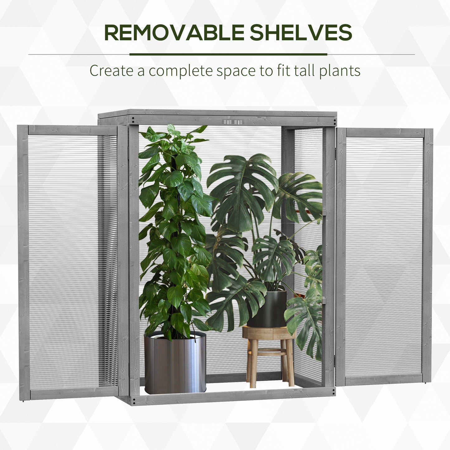 Outsunny 3-tier Wood Greenhouse Garden Polycarbonate Cold Frame Grow House w/ Storage Shelf, Dark Grey